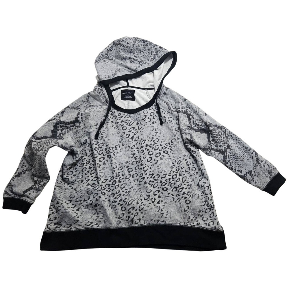 DKNY Jeans Womens 2X Animal Print Hoodie Gray Black Leopard Snakeskin L3440081